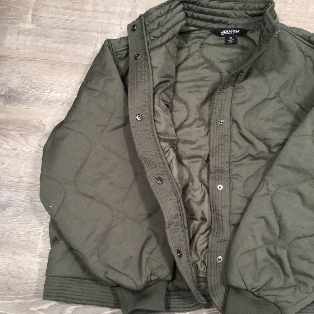 Jou Jou Macy's Plus Size Olive Green Quilted Jacket - Picture 14 of 15
